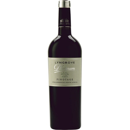 A Bottle Of Lyngrove Platinum Pinotage Red Wine With A Dark Glass Body And A Light Beige Label, Standing Upright On A White Background. The Label Indicates It Is From Stellenbosch, South Africa.