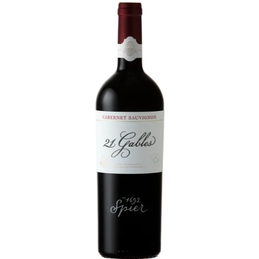Spier 21 Gables Cabernet Sauvignon 2020 bottle with rich blackcurrant, blackberry and violet notes layered with cedar and smooth ripe tannins.