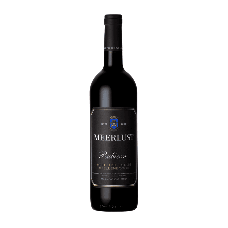 • Meerlust Rubicon 2023 bottle with violet perfume, ripe plum depth and polished tannin structure.