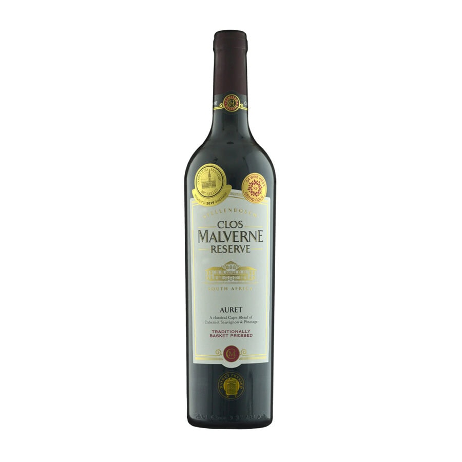 Clos Malverne Reserve wine bottle from Stellenbosch, South Africa.