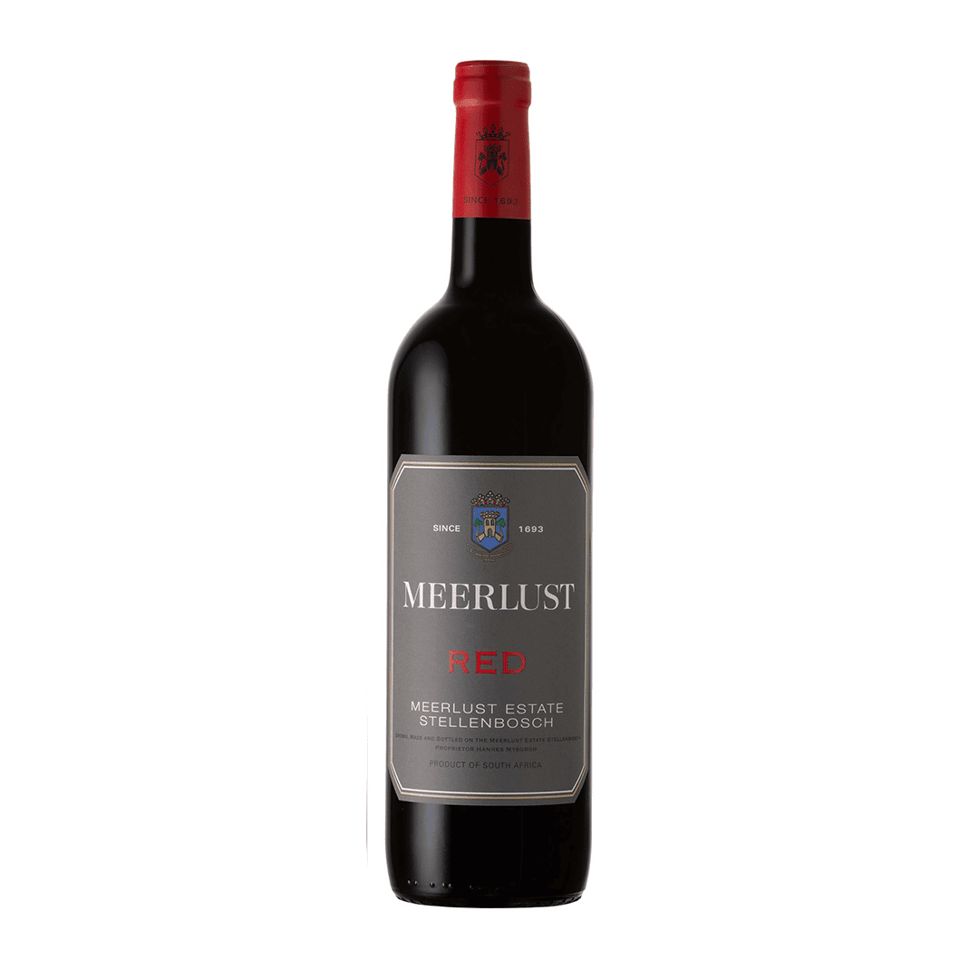 • Bottle Of Meerlust Red 2022 Showing Fresh Red Fruit, Subtle Oak Notes And Smooth Full-Bodied Balance.