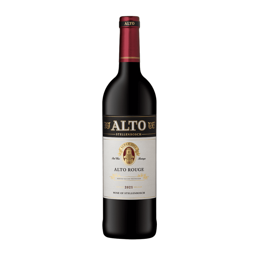 Alto Rouge 2021 Stellenbosch red wine bottle showcasing South African wine heritage.