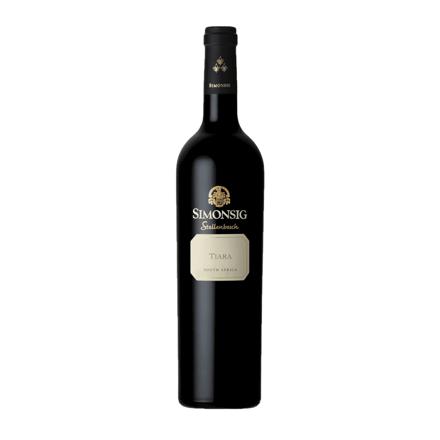 Alt text: Simonsig Tiara red wine bottle from Stellenbosch, South Africa.