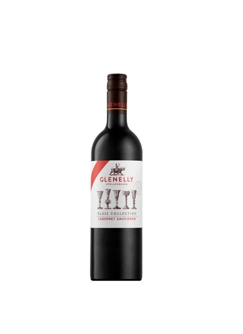 Bottle of Glenelly Glass Collection Cabernet Sauvignon 2021 displaying a dark ruby wine with concentrated colour and smooth visual depth.