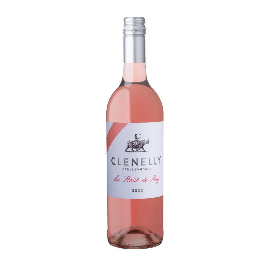 ottle of Glenelly Le Rosé De May 2025 showing a pale pink rosé wine with bright clarity and soft, refreshing visual appearance.