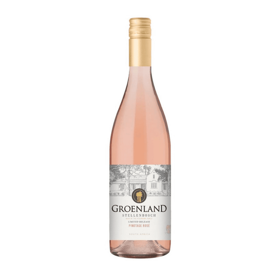 Groenland Stellenbosch Pinotage Rosé wine bottle with elegant label.