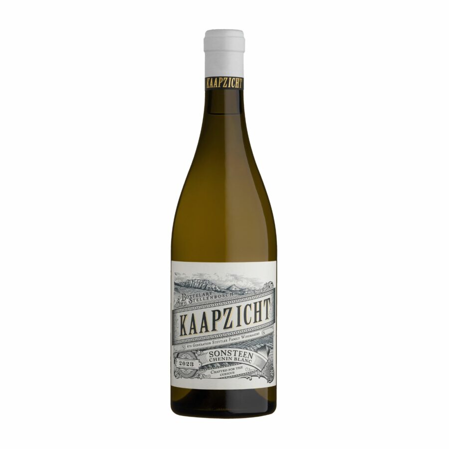 Bottle of Kaapzicht Sonsteen Chenin Blanc 2024 with white peach, citrus peel and dry lively finish.