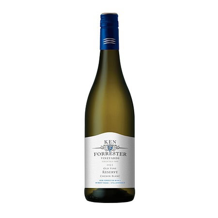 Bottle Of Ken Forrester Old Vine Reserve Chenin Blanc 2025 Displaying A Deep Golden Wine With Smooth, Polished Visual Appearance.