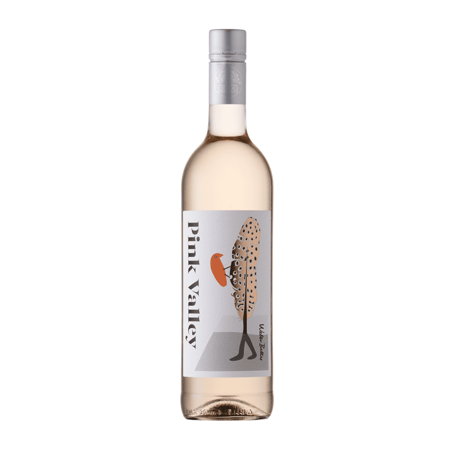 Bottle of Pink Valley Rosé 2025 with unique artwork, Stellenbosch.