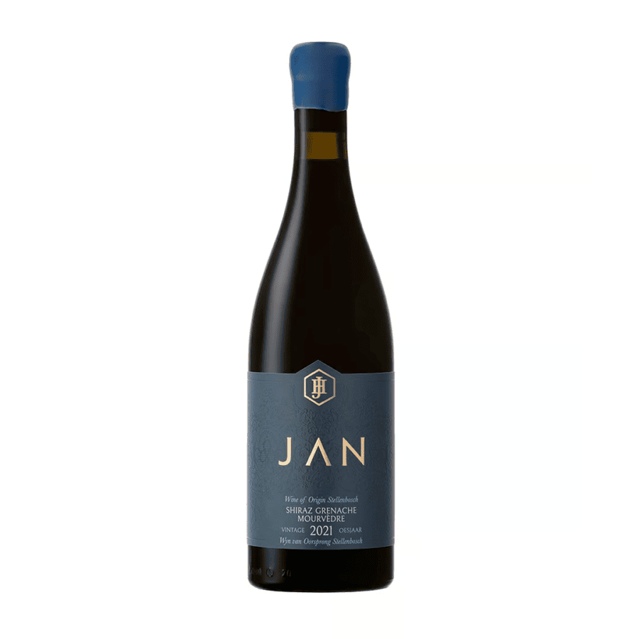 Zevenwacht JAN Shiraz Grenache Mourvedre 2023 bottle highlighting cranberry, pepper spice and savoury notes