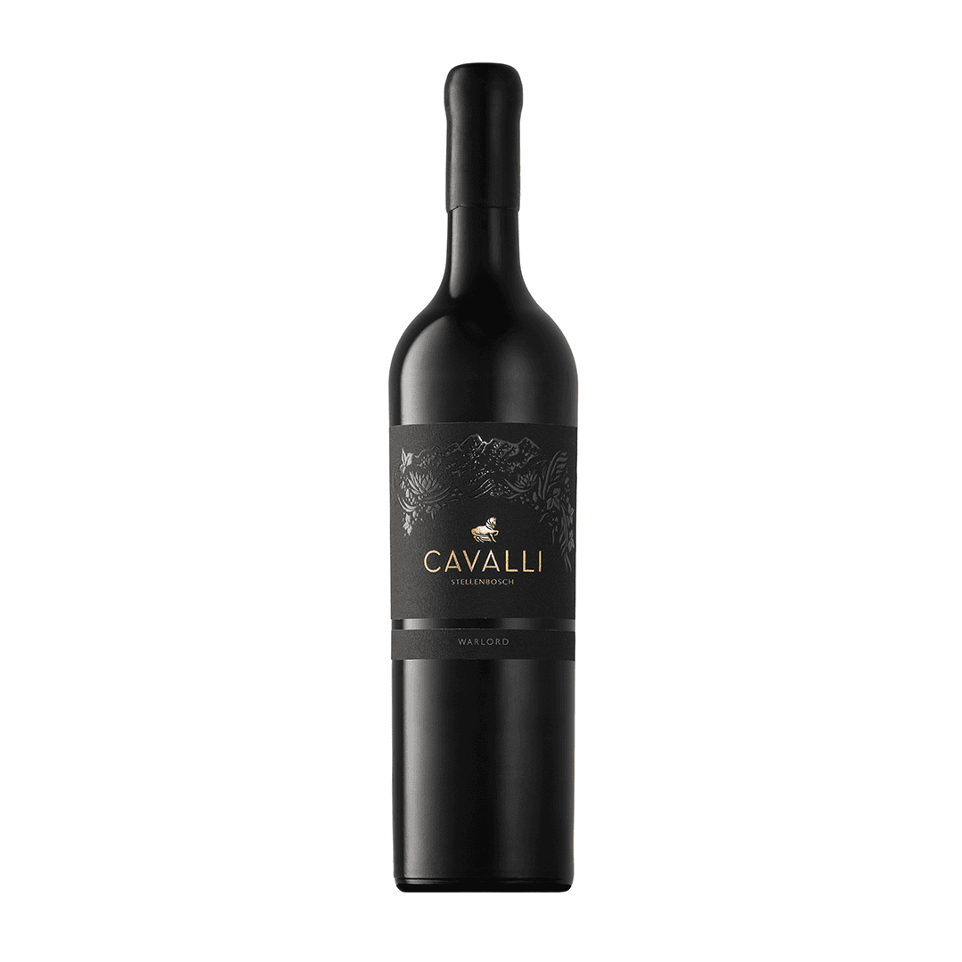 Bottle Of Cavalli Warlord 2022 Ny With Dark Fruit Richness, Cocoa Notes And Elegant Bordeaux-Style Blend Depth.