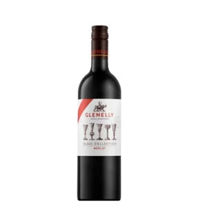 Bottle of Glenelly Glass Collection Merlot 2021 showing a deep ruby red wine with rich dark fruit visual depth and smooth clarity.