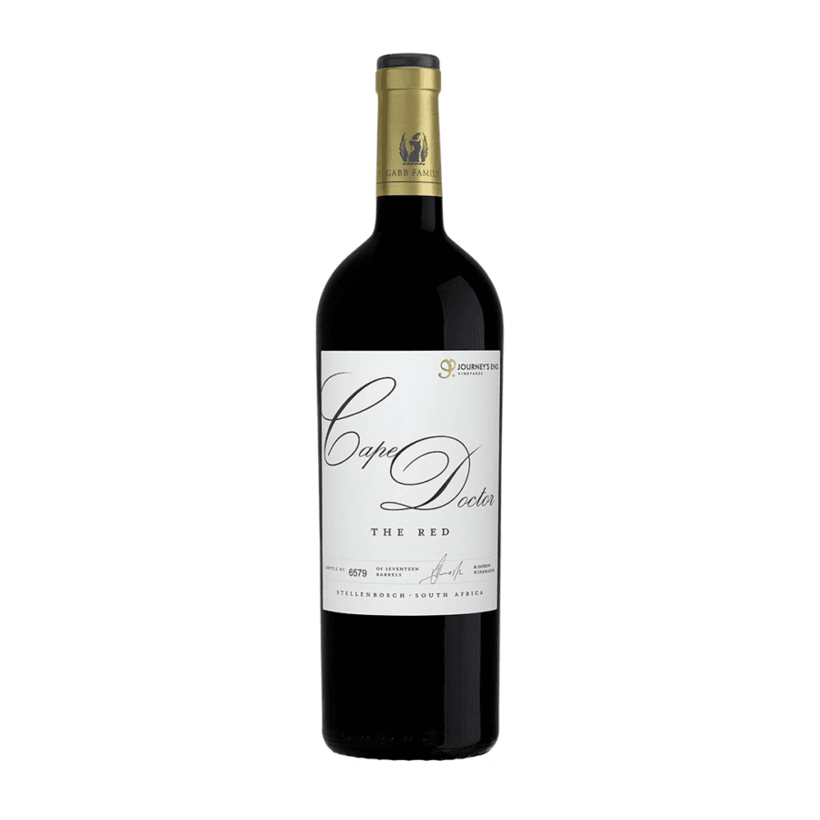 Cape Doctor Red wine bottle from Stellenbosch, South Africa.