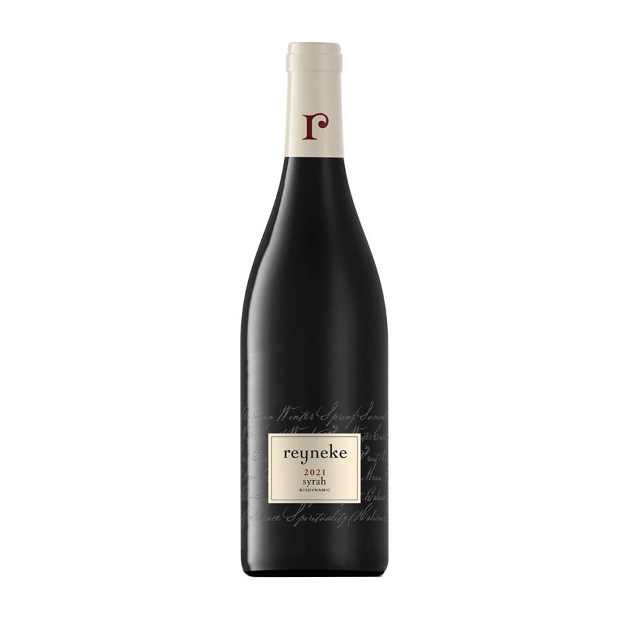 Reyneke 2021 Syrah bottle showcasing South African biodynamic wine.
