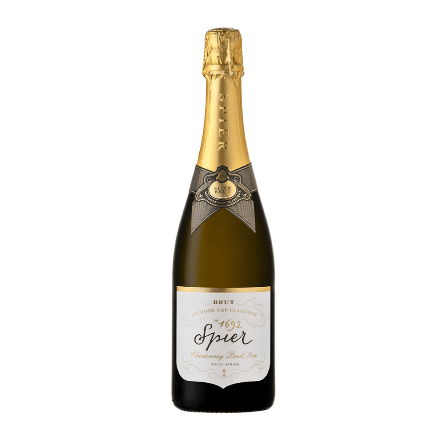 Spier Cap Classique Brut 2023 wine bottle showing vibrant apple and citrus aromas with fine bubbles, crisp acidity and a fresh sparkling finish.