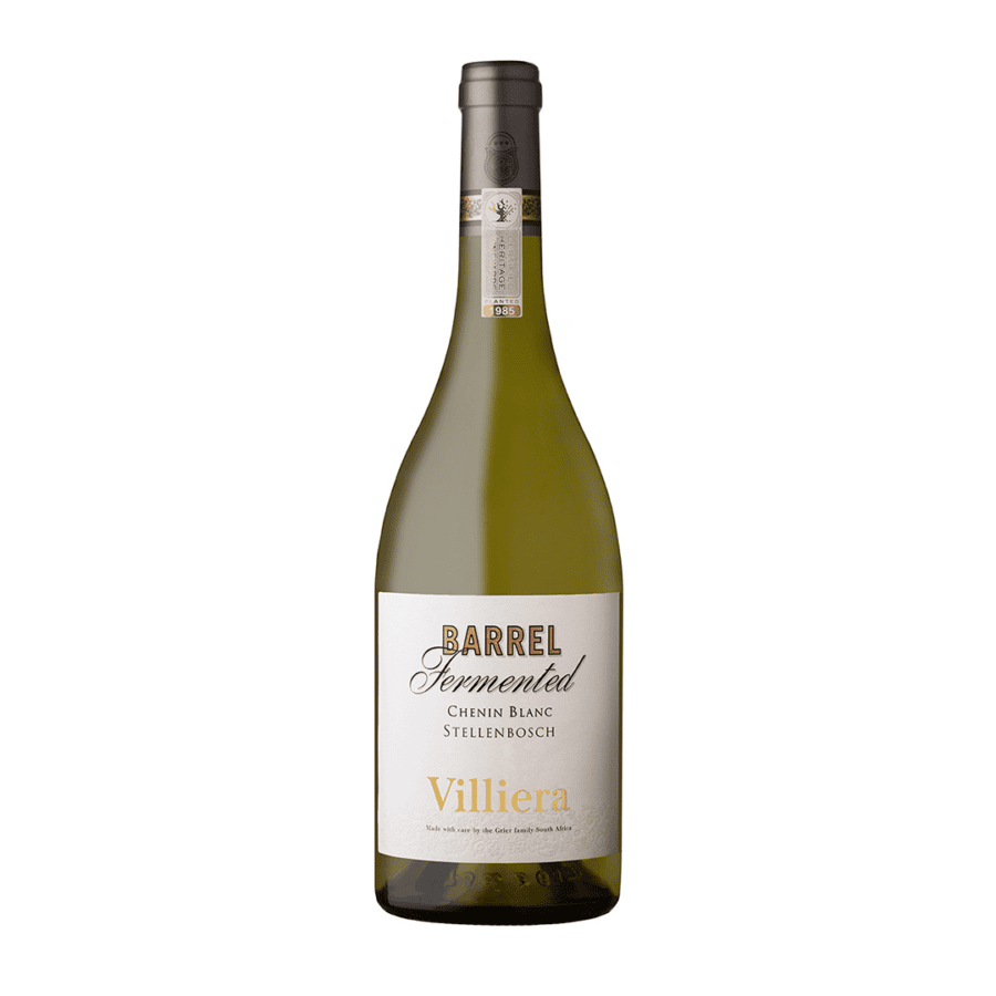 Villiera Barrel Fermented Chenin Blanc 2025 bottle showing tropical fruit, guava and subtle oak richness.