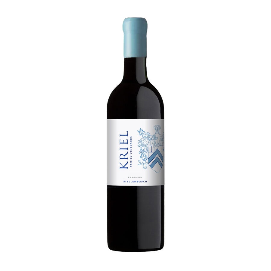 Kriel Barbera from Stellenbosch, showcasing a rich red wine bottle design.
