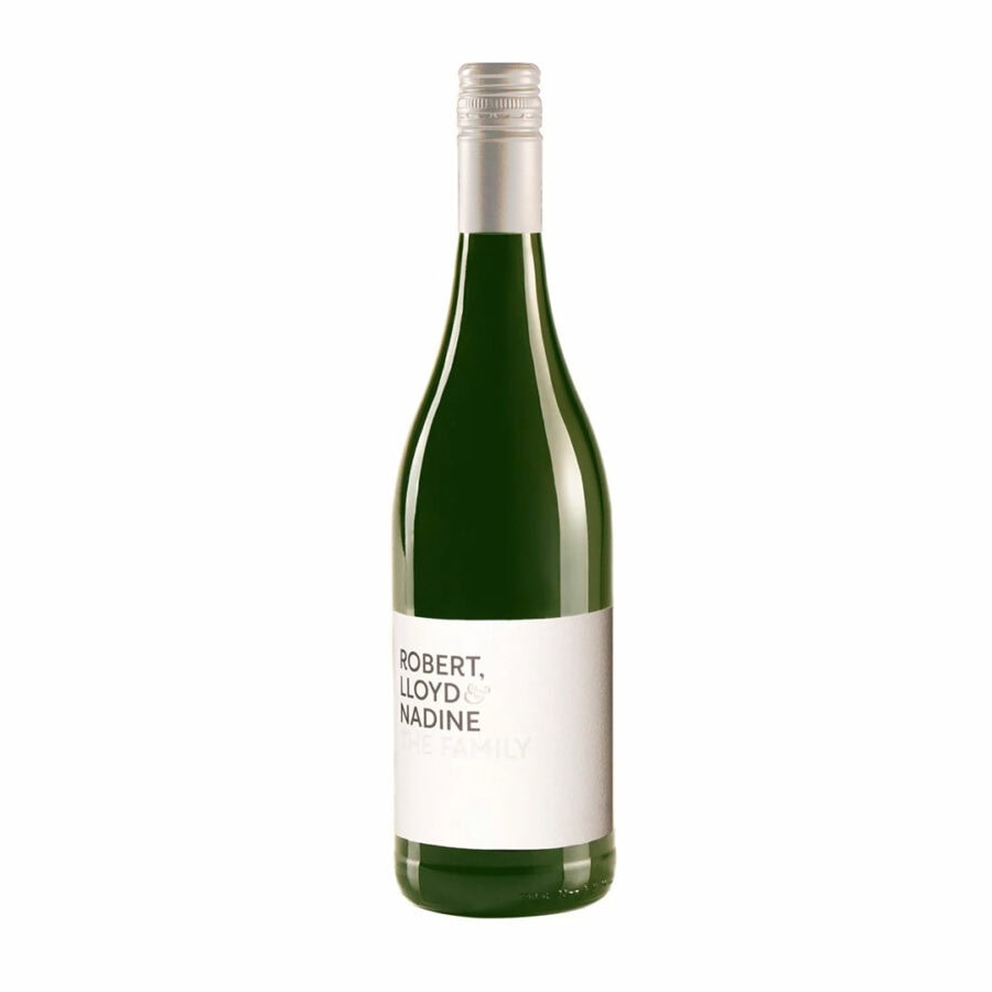 Premium South African wine bottle from Stellenbosch, featuring Robert, Lloyd, and Nadine.