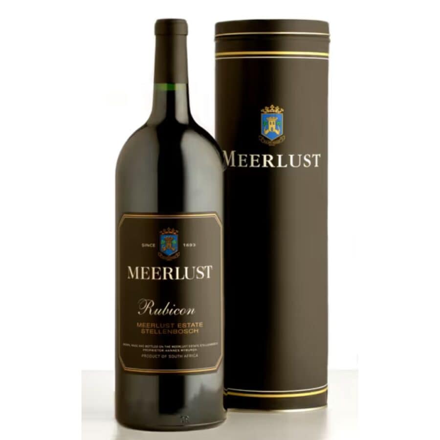 Meerlust Rubicon Magnum 2022 wine bottle with elegant packaging from Stellenbosch.