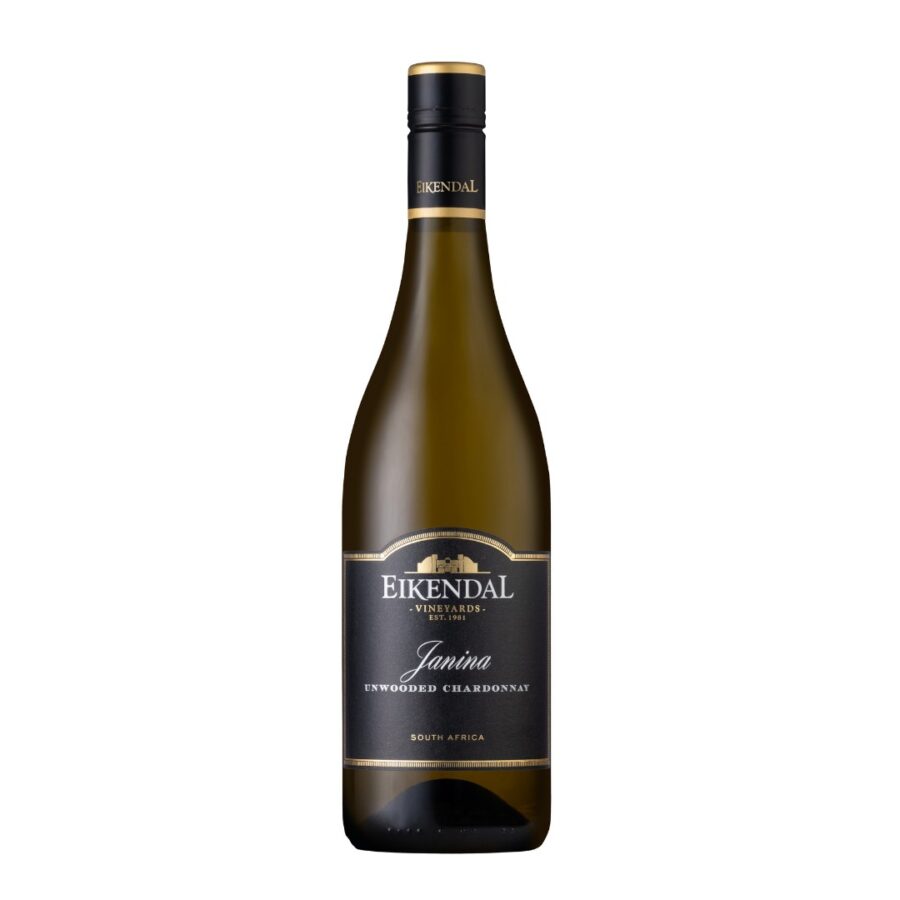 Bottle of Eikendal Janina Unwooded Chardonnay 2025 with citrus freshness, honeyed notes and vibrant mineral structure.