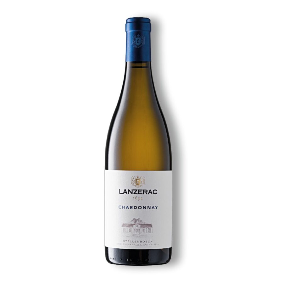 Lanzerac Chardonnay from Stellenbosch, showcasing elegant golden hues.