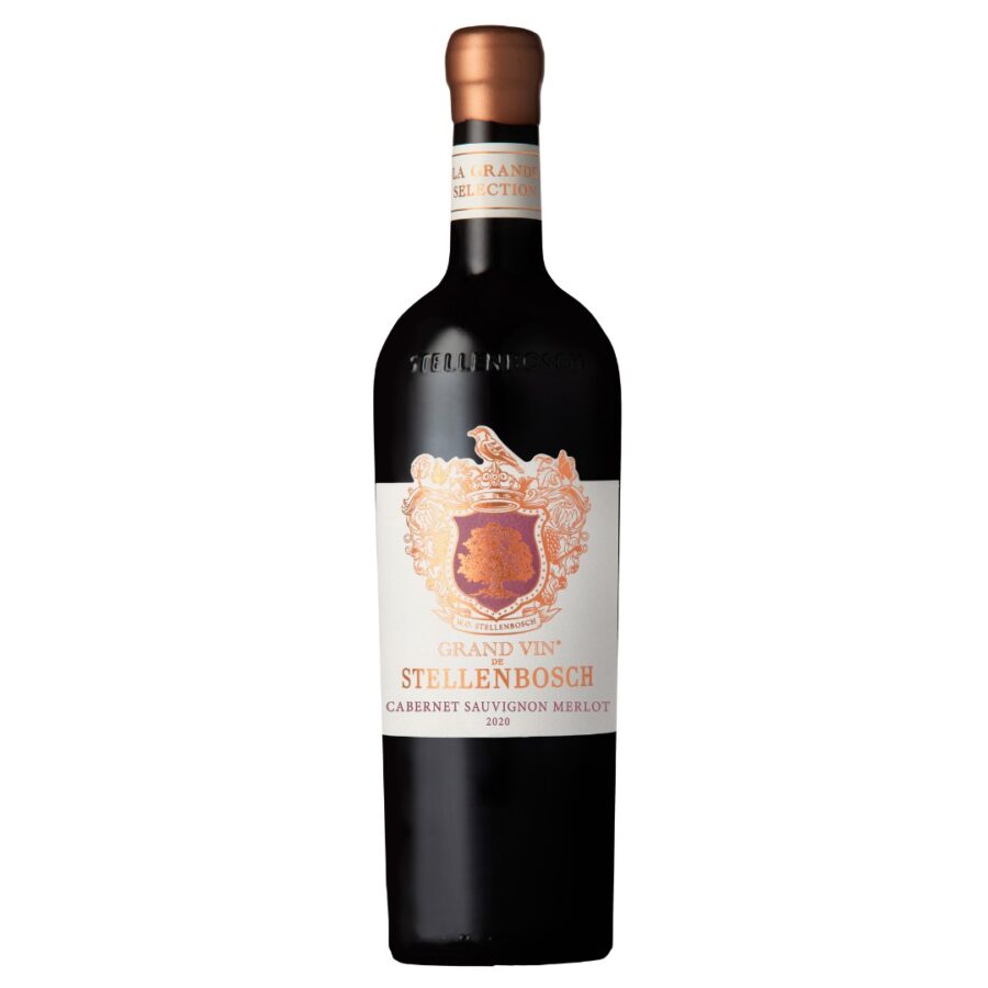 Le Grand Domaine Grand Vin de Stellenbosch Cabernet Sauvignon Merlot 2020-2021 red wine bottle from Stellenbosch showing deep ruby colour and elegant structure.