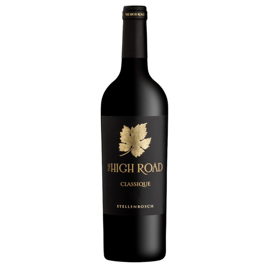Stellenbosch red wine bottle of The High Road Classique 2021 with a black and gold elegant label