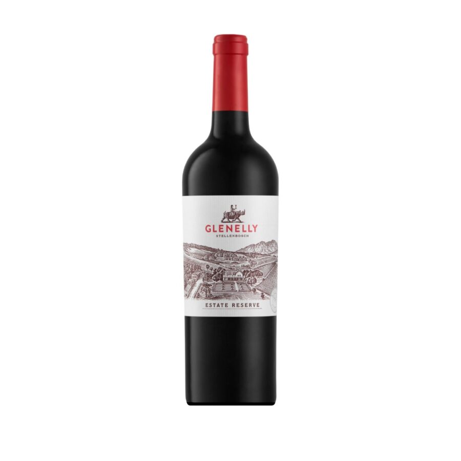 Bottle of Glenelly Estate Reserve 2017-2018 showing a deep ruby red wine with concentrated colour and smooth, refined visual depth.