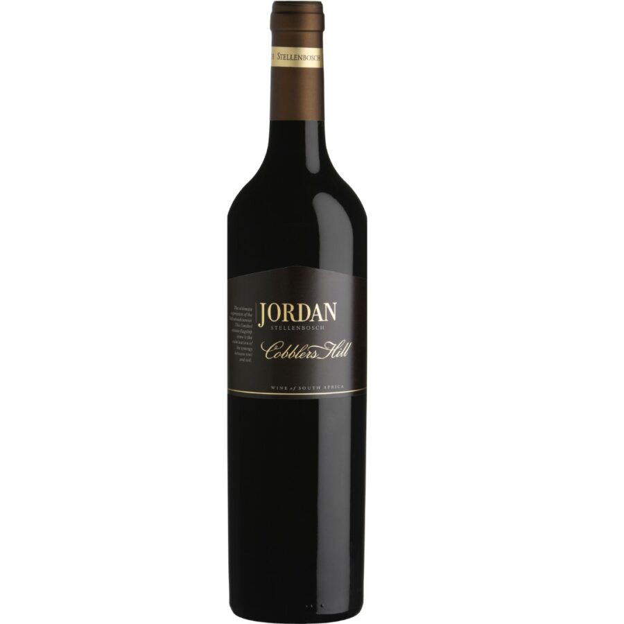 Jordan Cobblers Hill 2021-2022 wine bottle showing a deep Stellenbosch red blend with blackcurrant, dark spice and oak-aged richness.