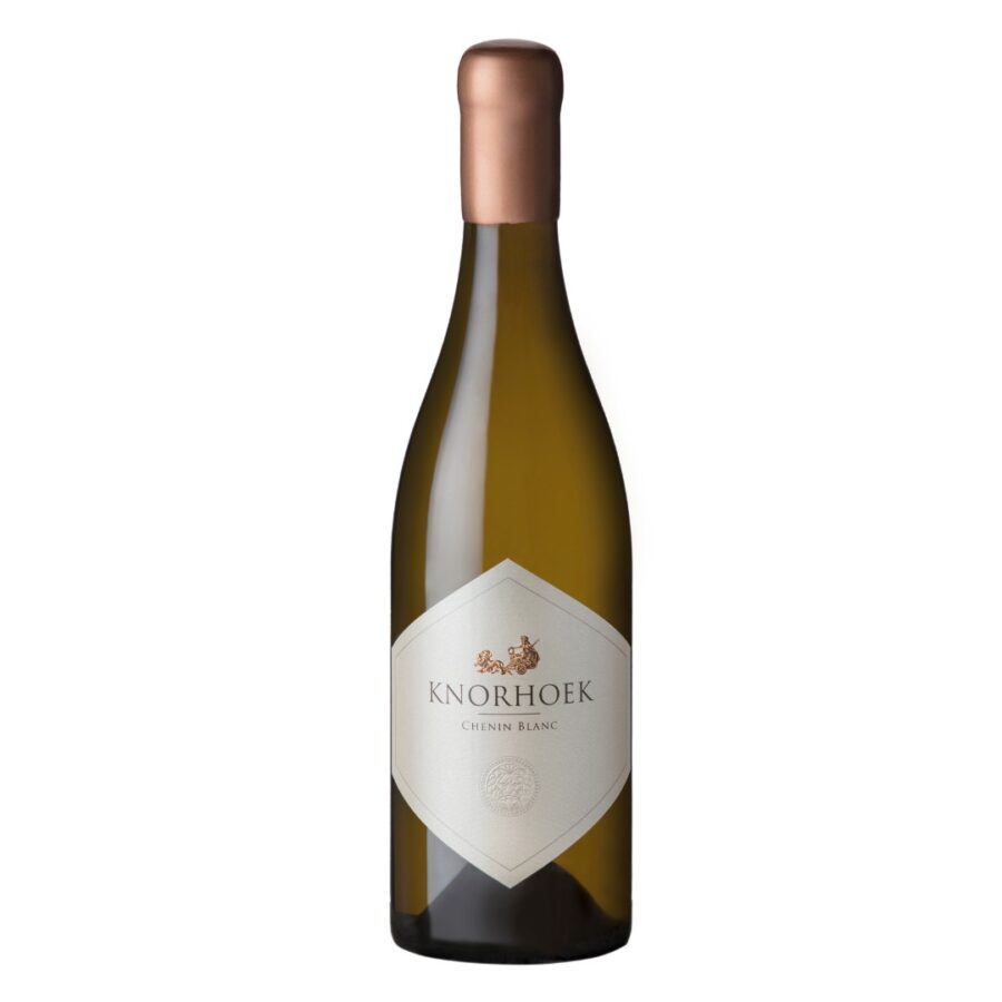 Old-vine Knorhoek Chenin Blanc 2023-2024 white wine bottle from Stellenbosch with layered peach, apricot, lime and tropical fruit character