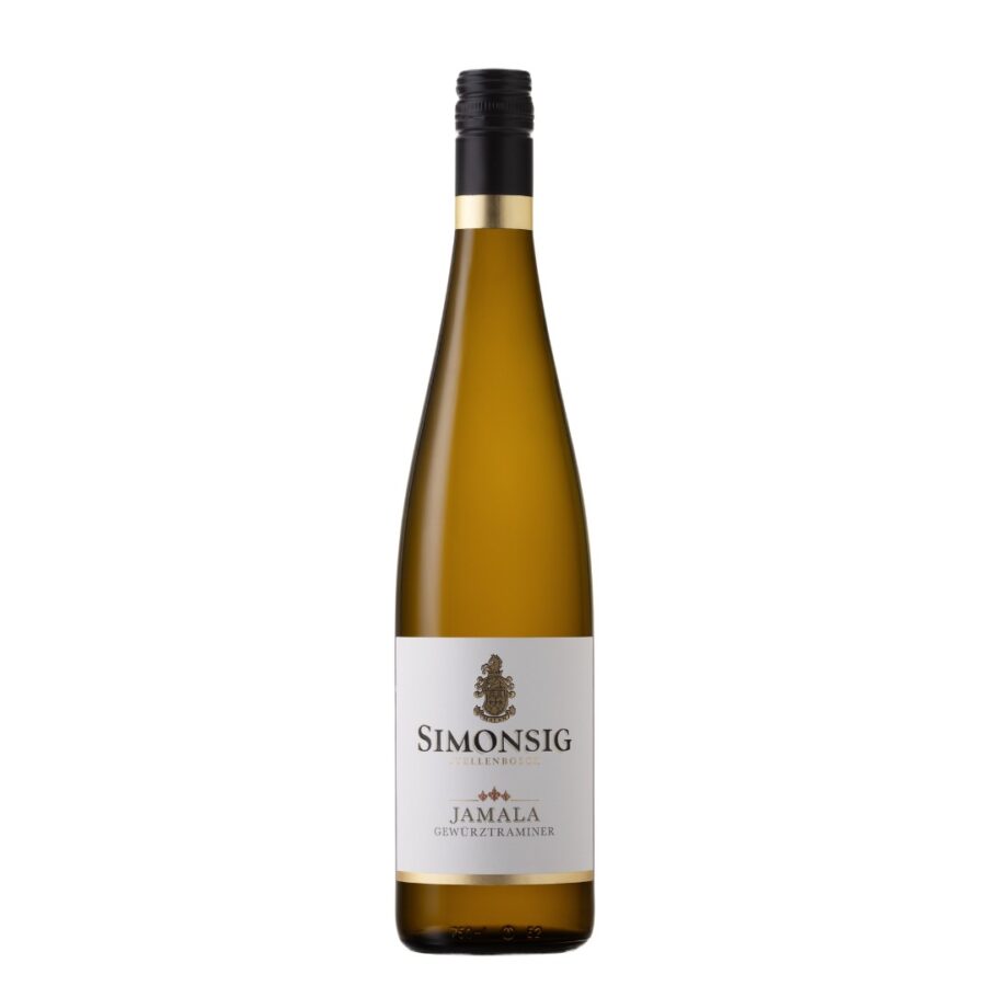 Bottle of Simonsig Jamala Gewürztraminer 2024 dessert wine from Simonsig, Stellenbosch, South Africa.