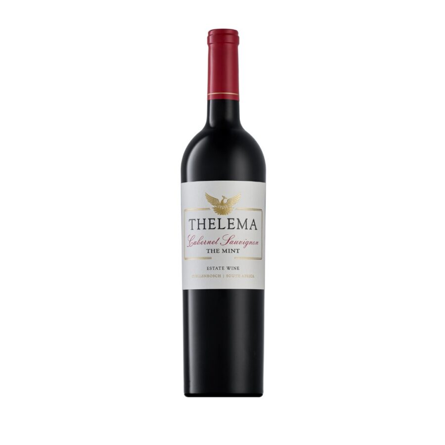 Bottle of Thelema The Mint Cabernet Sauvignon 2022-2023 showing eucalyptus influence, cassis richness and 18 months oak maturation.