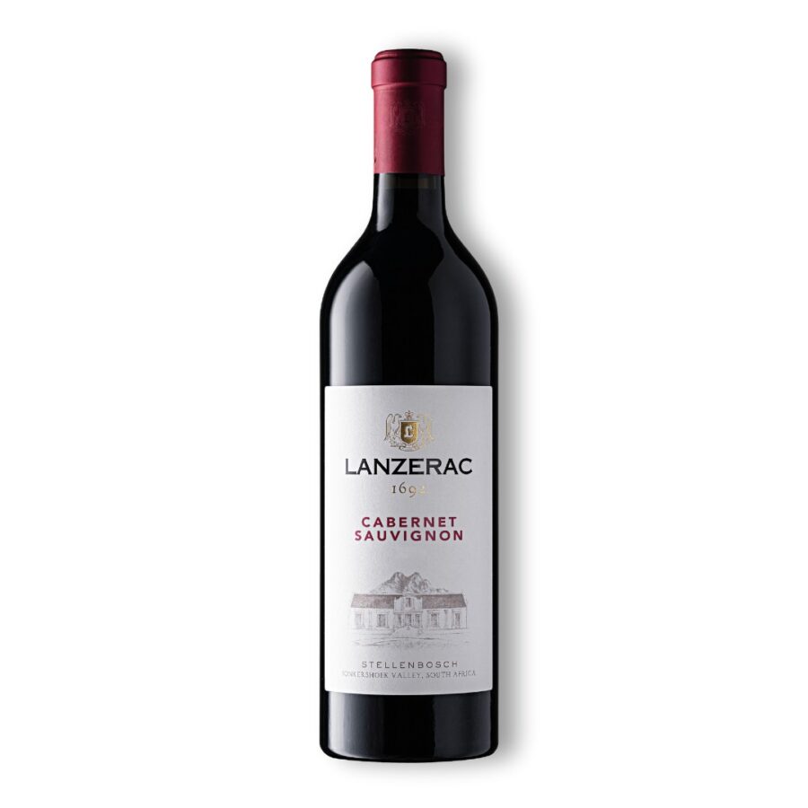 Lanzerac Cabernet Sauvignon 2021 wine bottle with blackberry cocoa and cedar spice character