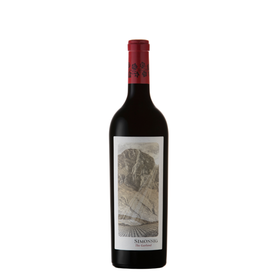 Simonsig The Garland Cabernet Sauvignon 2020 wine bottle with mountain label